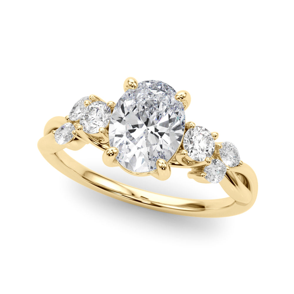 Cherished Split Shank Ov Center Rd & Mq Sides Oval Diamond Engagement Ring — 9K/18K Gold & Platinum