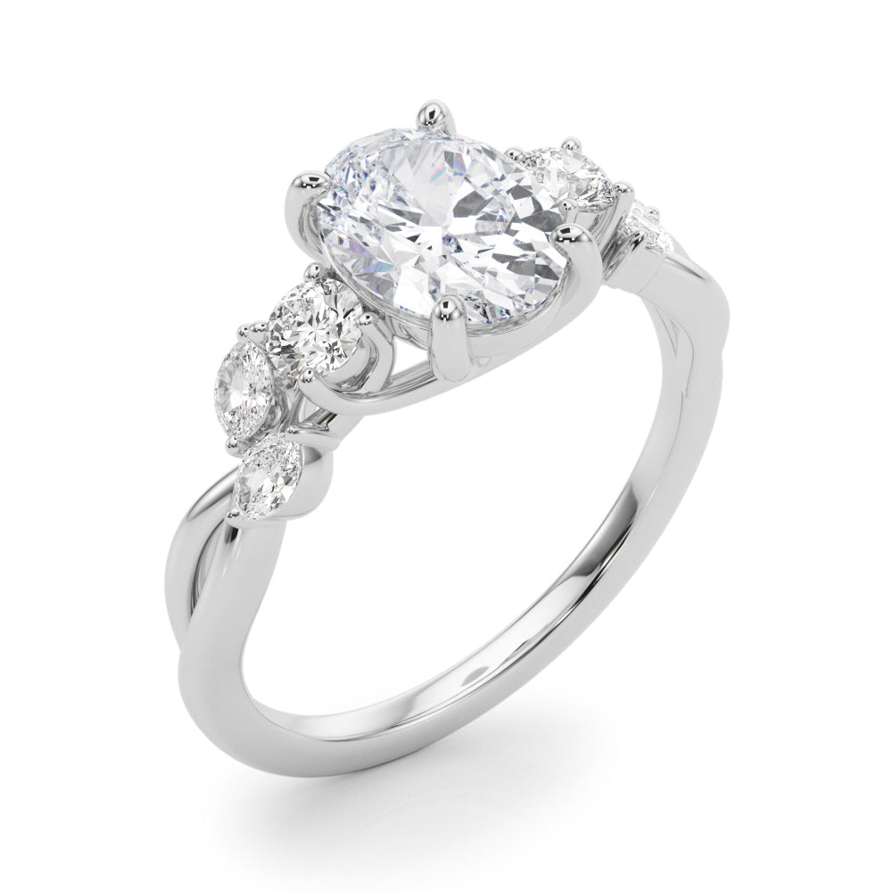 Cherished Split Shank Ov Center Rd & Mq Sides Oval Diamond Engagement Ring — 9K/18K Gold & Platinum