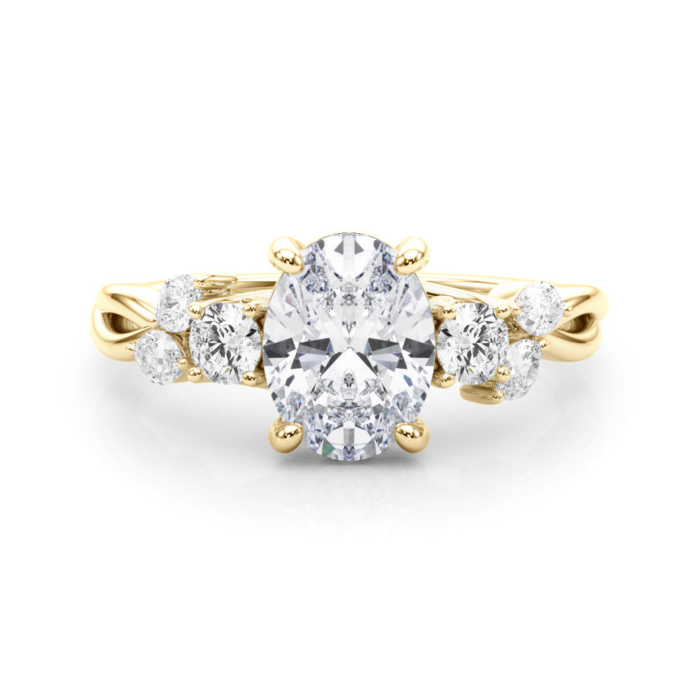 Cherished Split Shank Ov Center Rd & Mq Sides Oval Diamond Engagement Ring — 9K/18K Gold & Platinum