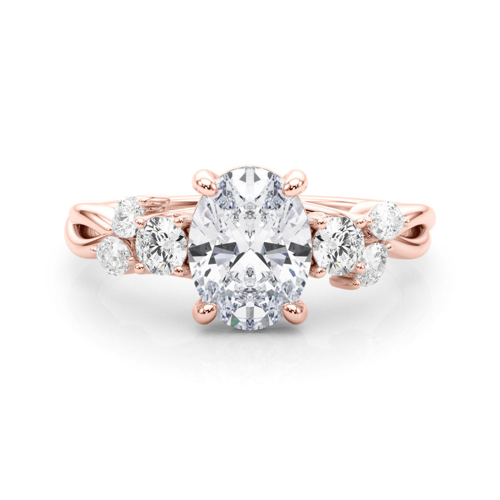 Cherished Split Shank Ov Center Rd & Mq Sides Oval Diamond Engagement Ring — 9K/18K Gold & Platinum