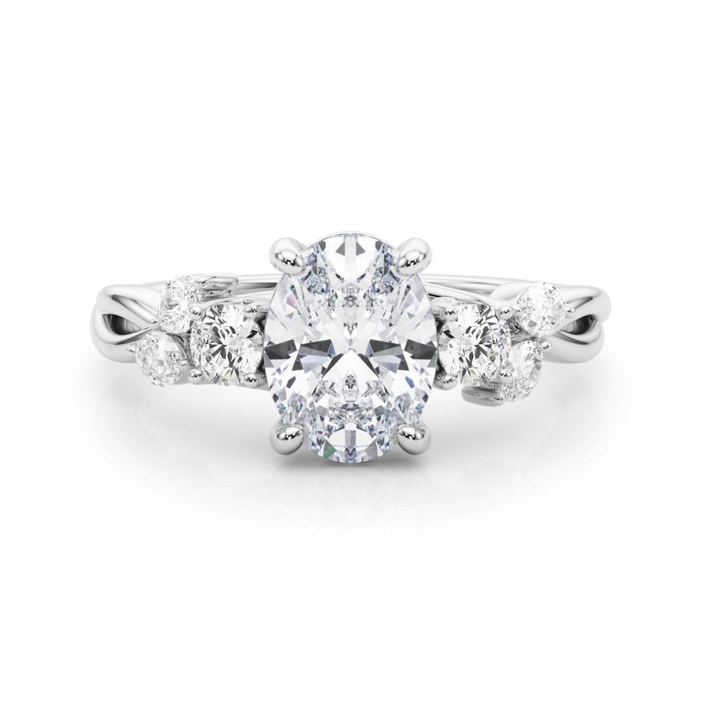 Cherished Split Shank Ov Center Rd & Mq Sides Oval Diamond Engagement Ring — 9K/18K Gold & Platinum