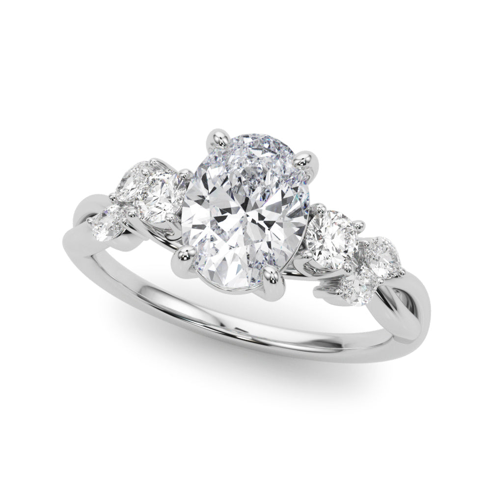 Cherished Split Shank Ov Center Rd & Mq Sides Oval Diamond Engagement Ring — 9K/18K Gold & Platinum