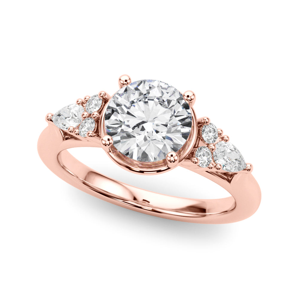 Romantic Rd Center Ps & Rd Sides Round Diamond Engagement Ring — 9K/18K Gold & Platinum