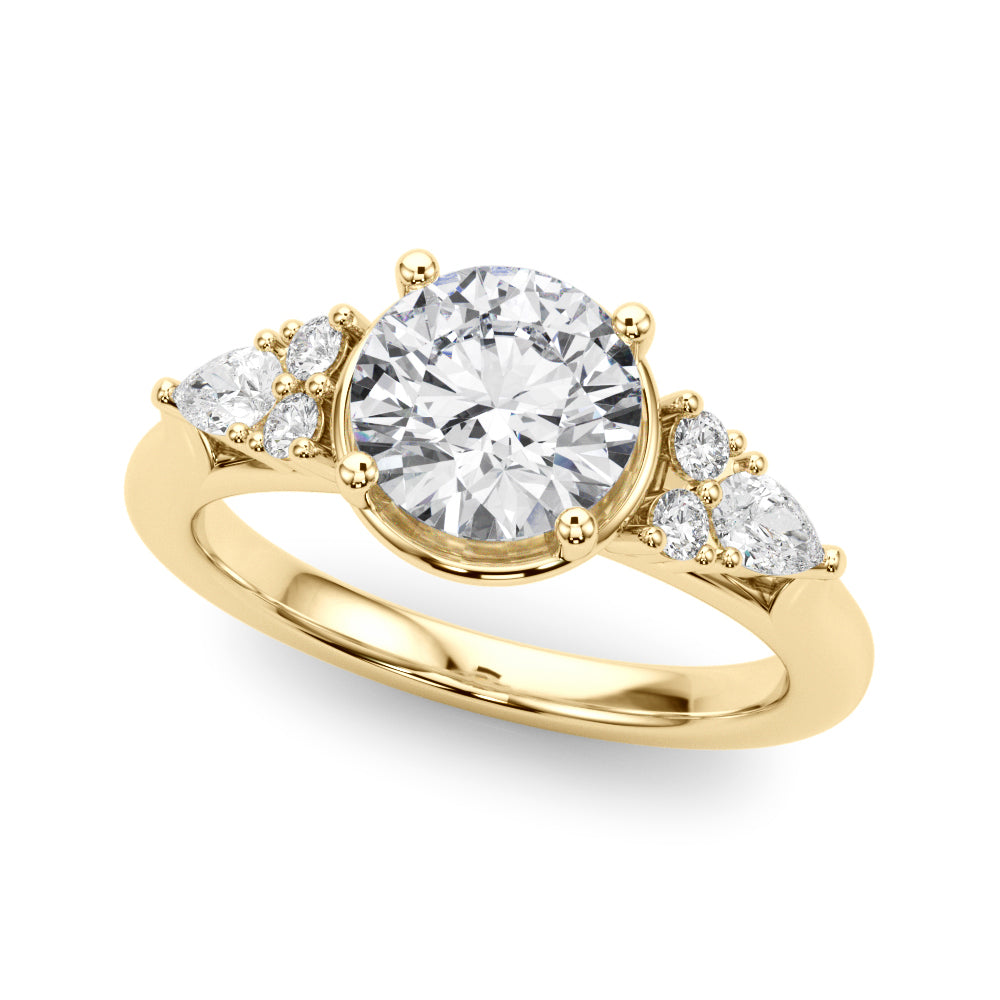 Romantic Rd Center Ps & Rd Sides Round Diamond Engagement Ring — 9K/18K Gold & Platinum