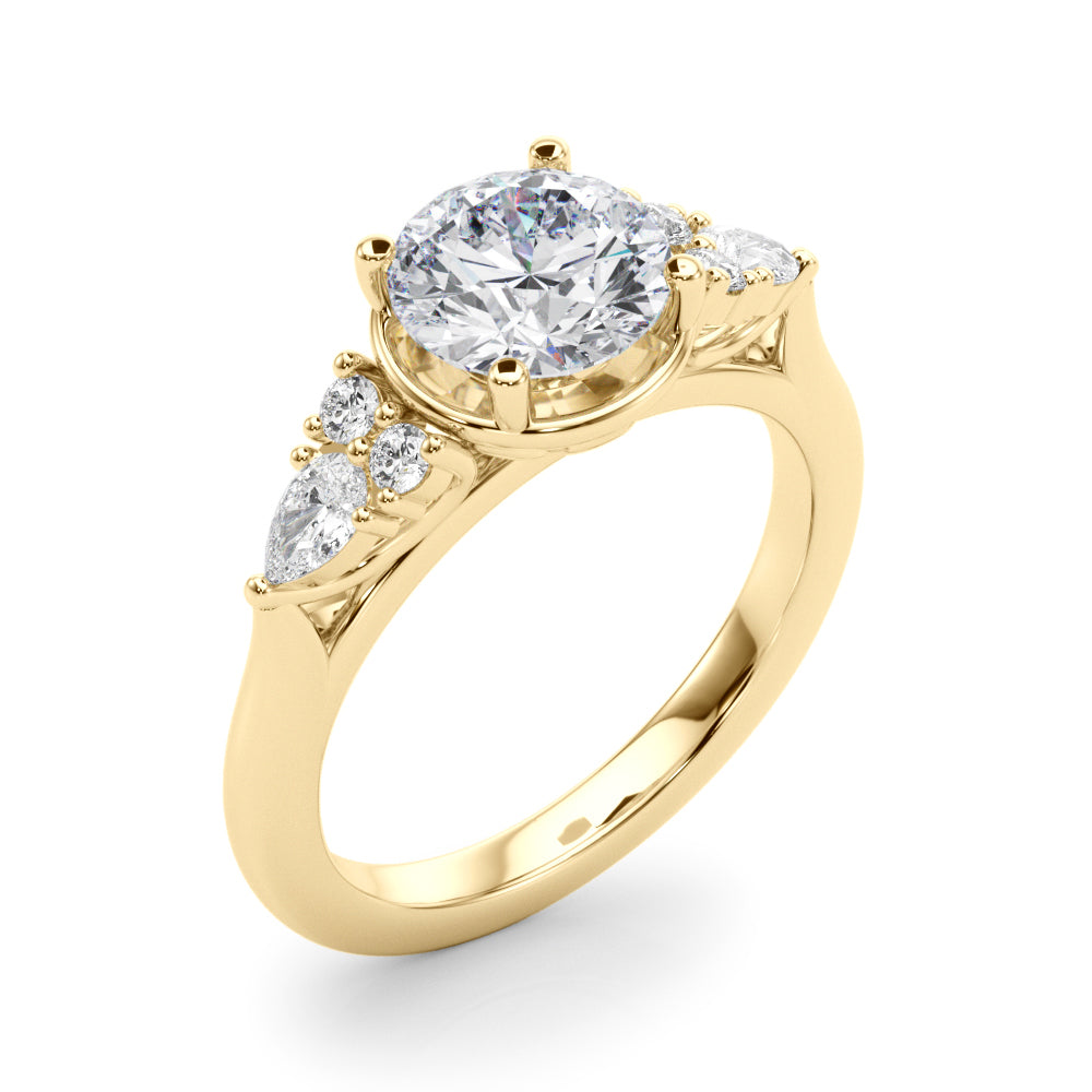 Romantic Rd Center Ps & Rd Sides Round Diamond Engagement Ring — 9K/18K Gold & Platinum