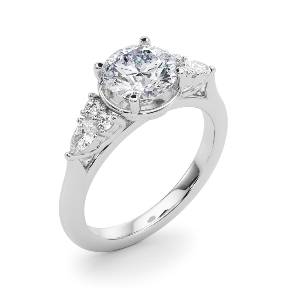 Romantic Rd Center Ps & Rd Sides Round Diamond Engagement Ring — 9K/18K Gold & Platinum