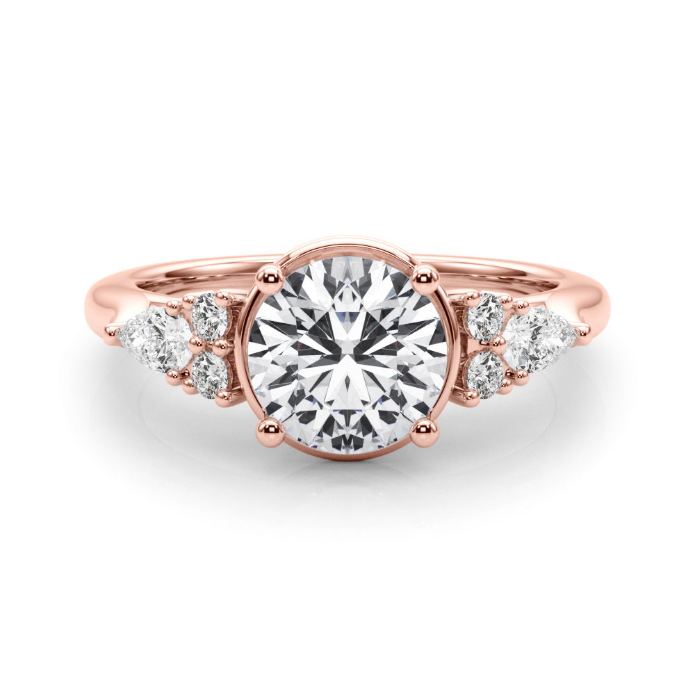 Romantic Rd Center Ps & Rd Sides Round Diamond Engagement Ring — 9K/18K Gold & Platinum