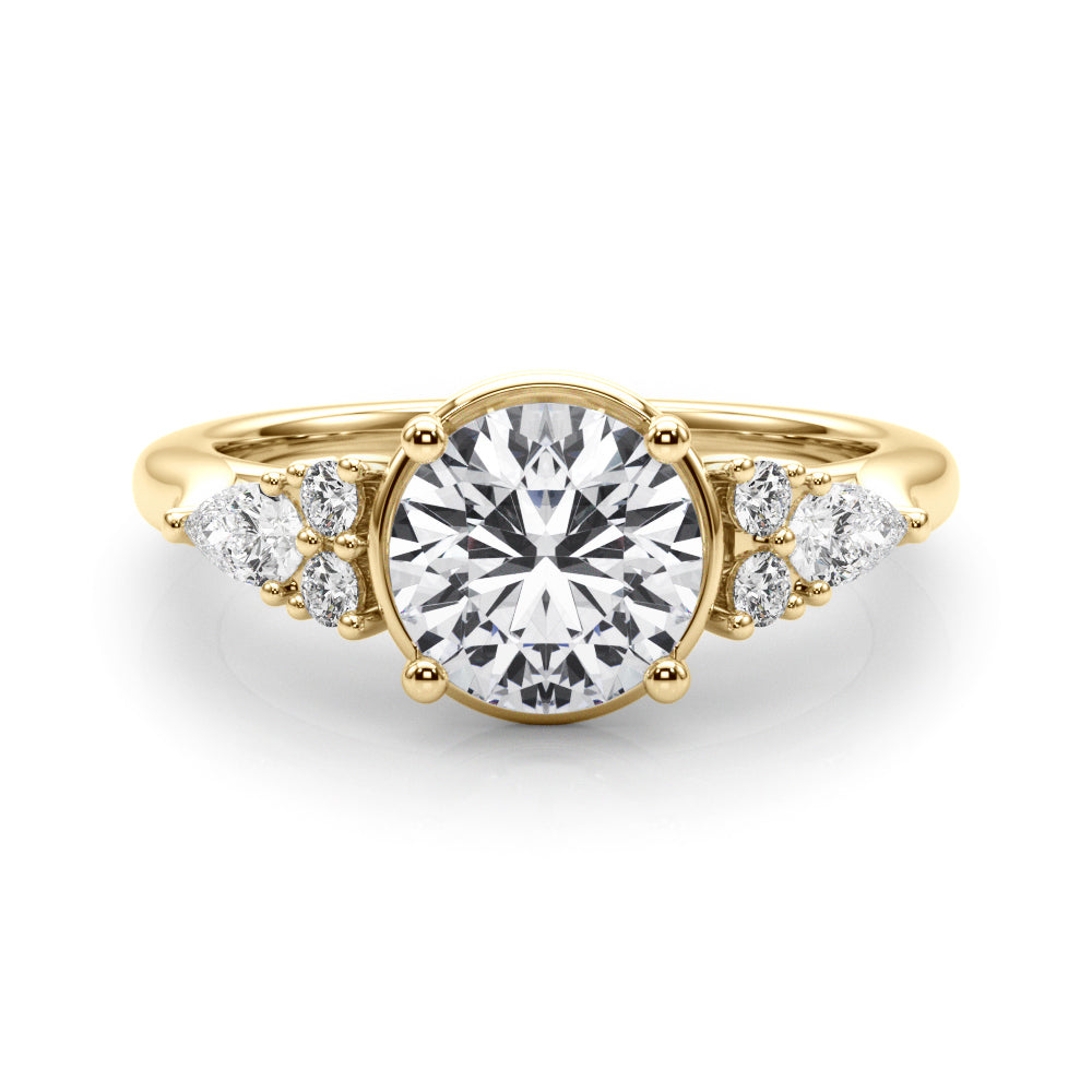 Romantic Rd Center Ps & Rd Sides Round Diamond Engagement Ring — 9K/18K Gold & Platinum