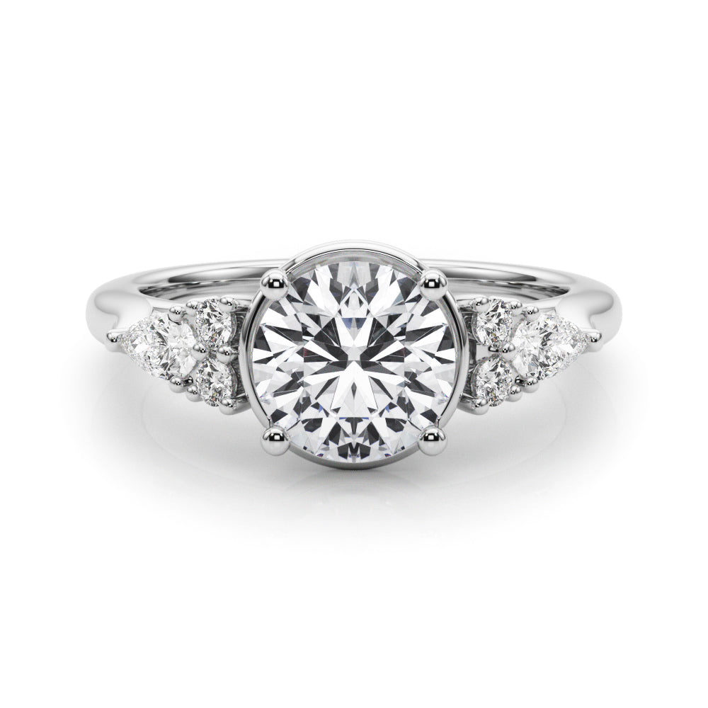 Romantic Rd Center Ps & Rd Sides Round Diamond Engagement Ring — 9K/18K Gold & Platinum