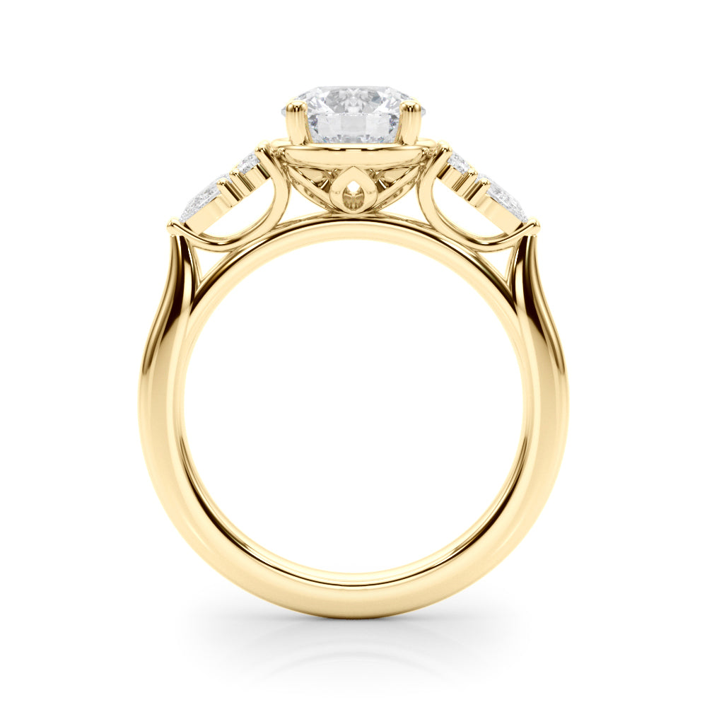 Romantic Rd Center Ps & Rd Sides Round Diamond Engagement Ring — 9K/18K Gold & Platinum