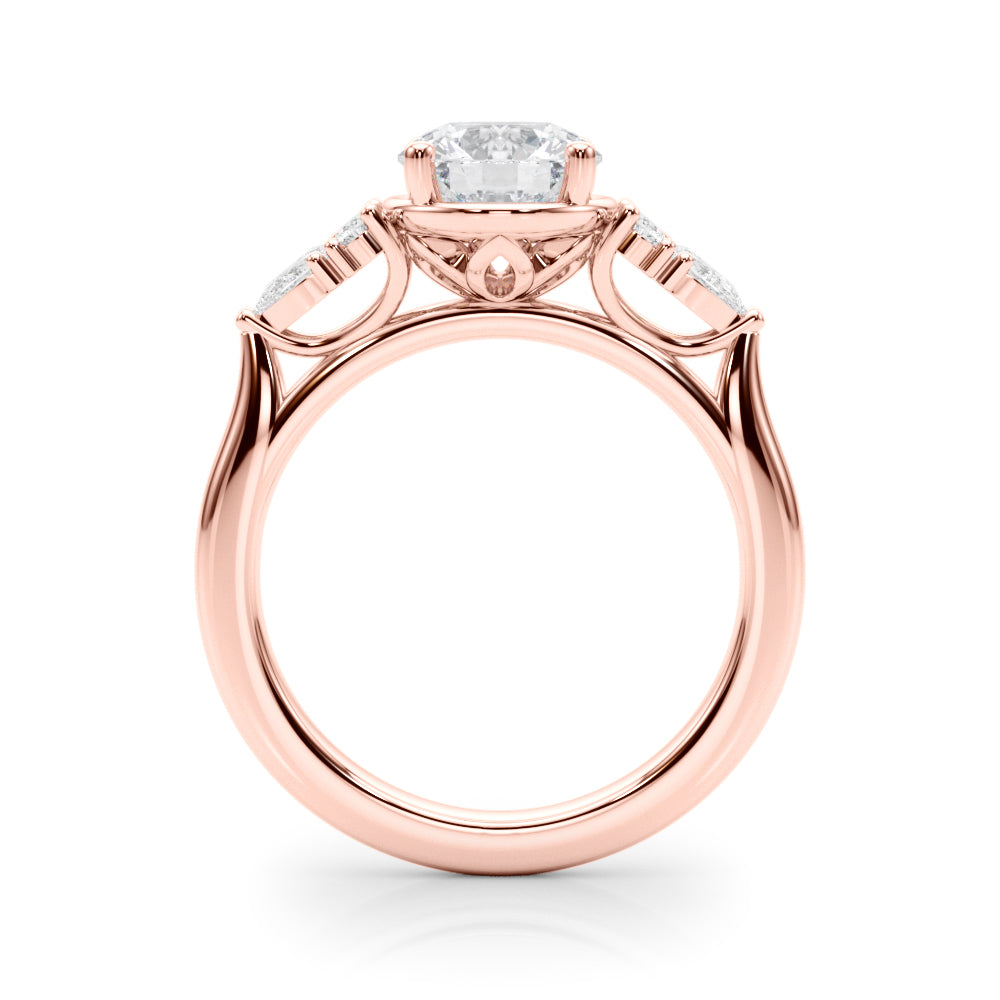Romantic Rd Center Ps & Rd Sides Round Diamond Engagement Ring — 9K/18K Gold & Platinum