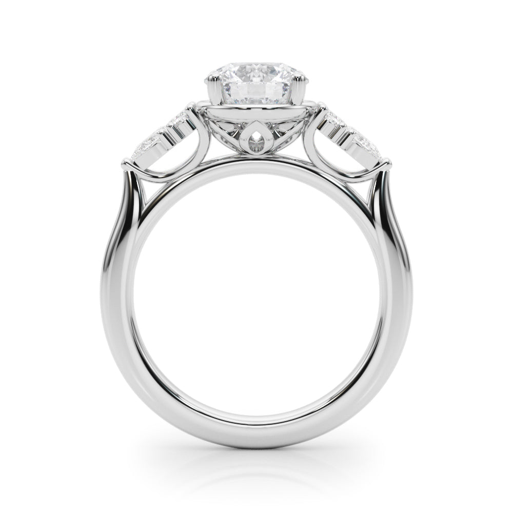 Romantic Rd Center Ps & Rd Sides Round Diamond Engagement Ring — 9K/18K Gold & Platinum