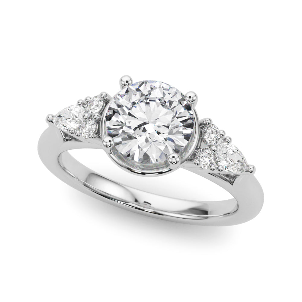 Romantic Rd Center Ps & Rd Sides Round Diamond Engagement Ring — 9K/18K Gold & Platinum