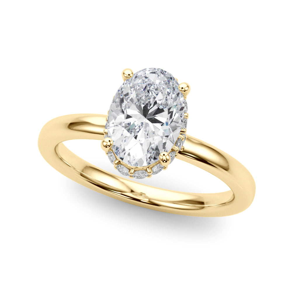 Noble Hidden Halo Center Oval Diamond Engagement Ring — 9K/18K Gold & Platinum