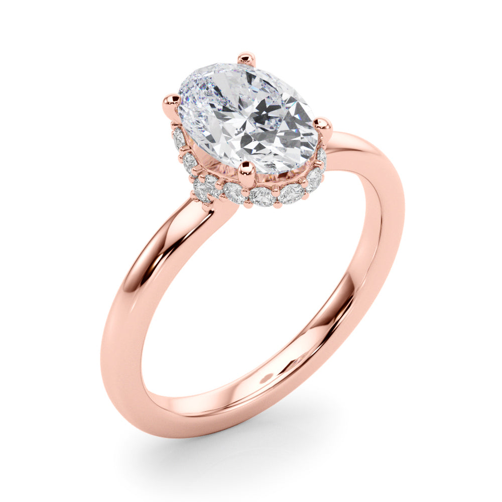 Noble Hidden Halo Center Oval Diamond Engagement Ring — 9K/18K Gold & Platinum