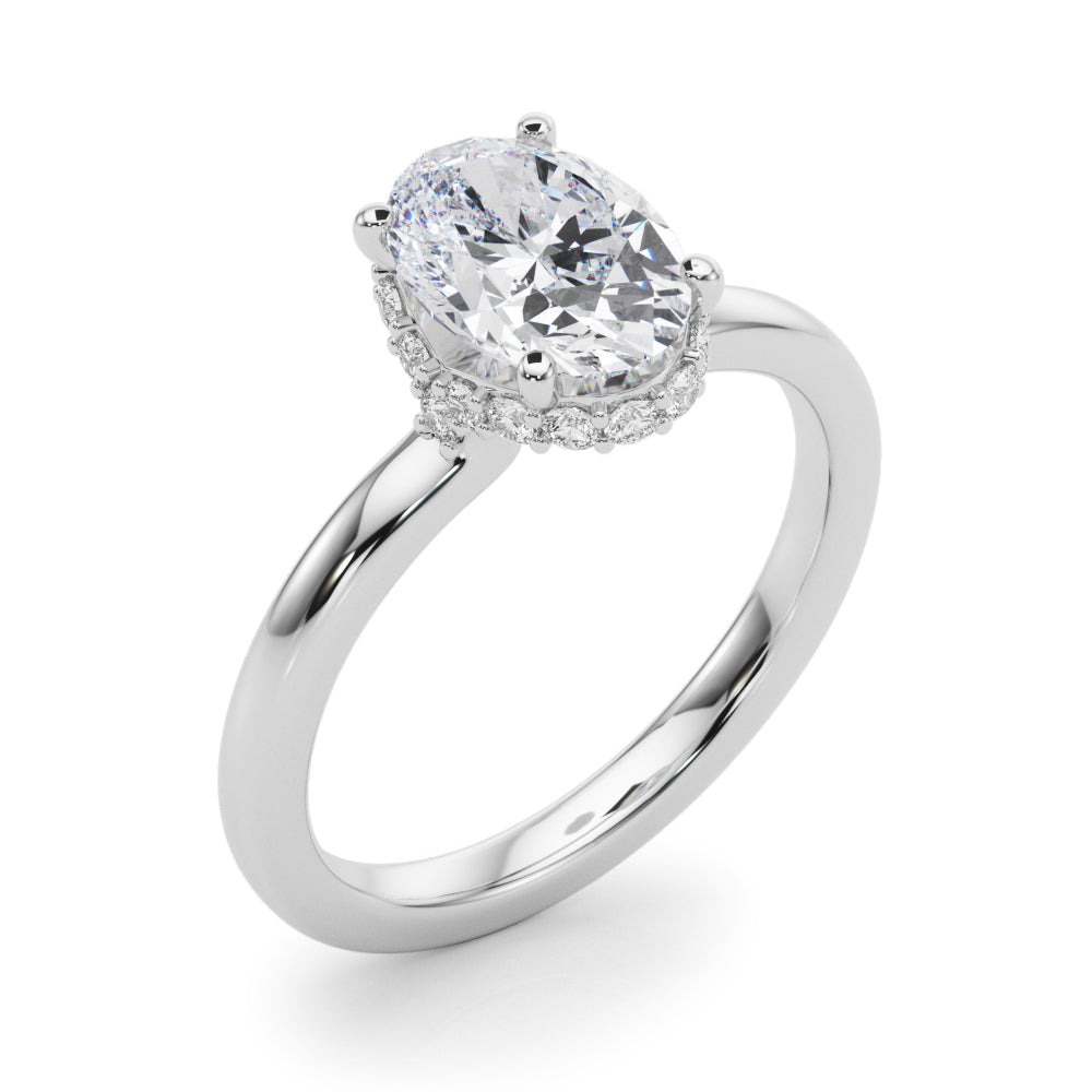 Noble Hidden Halo Center Oval Diamond Engagement Ring — 9K/18K Gold & Platinum