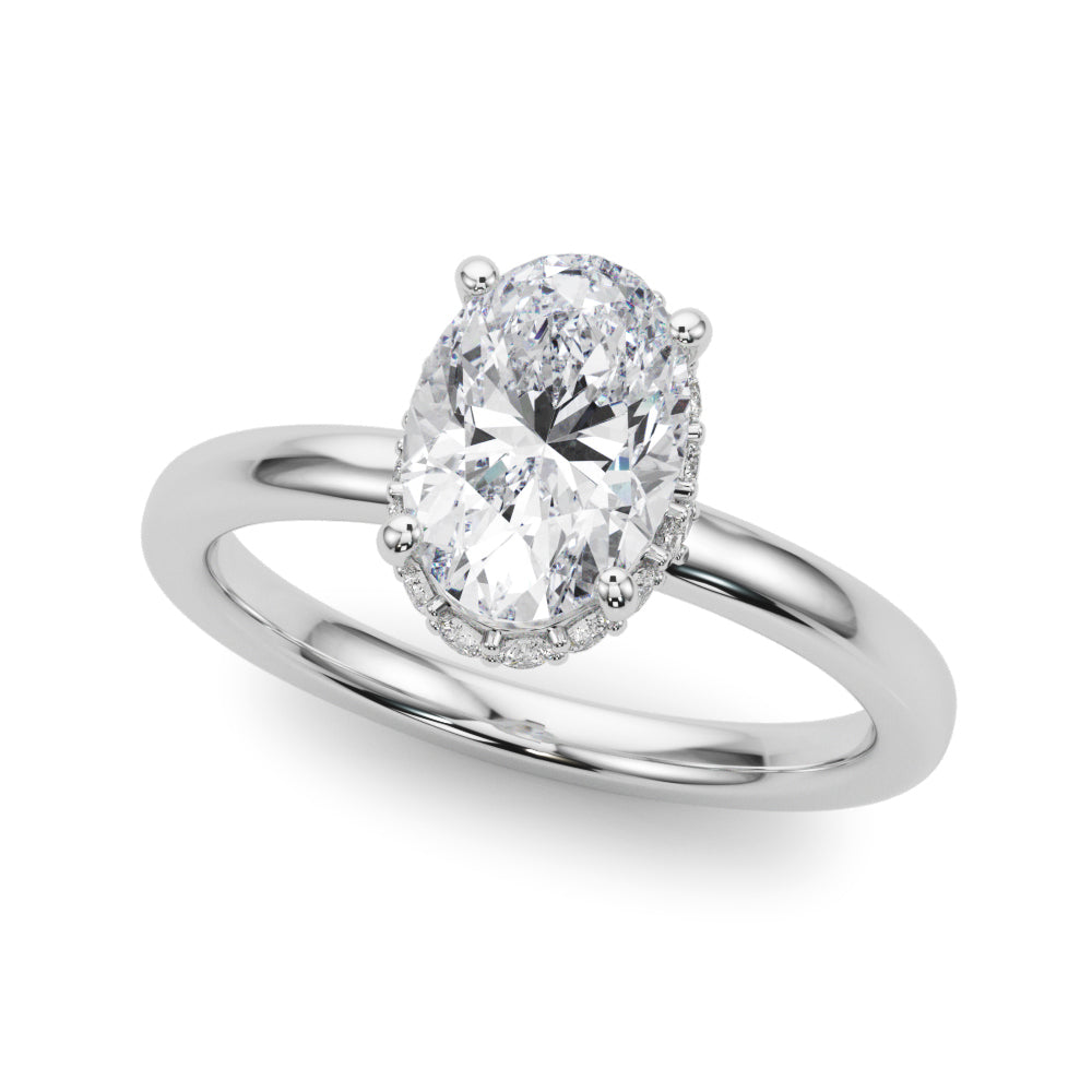 Noble Hidden Halo Center Oval Diamond Engagement Ring — 9K/18K Gold & Platinum