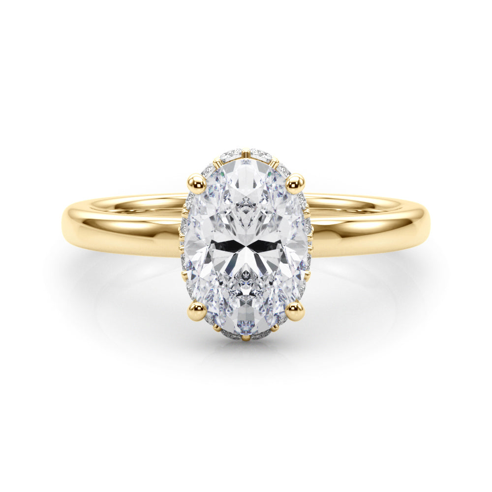 Noble Hidden Halo Center Oval Diamond Engagement Ring — 9K/18K Gold & Platinum