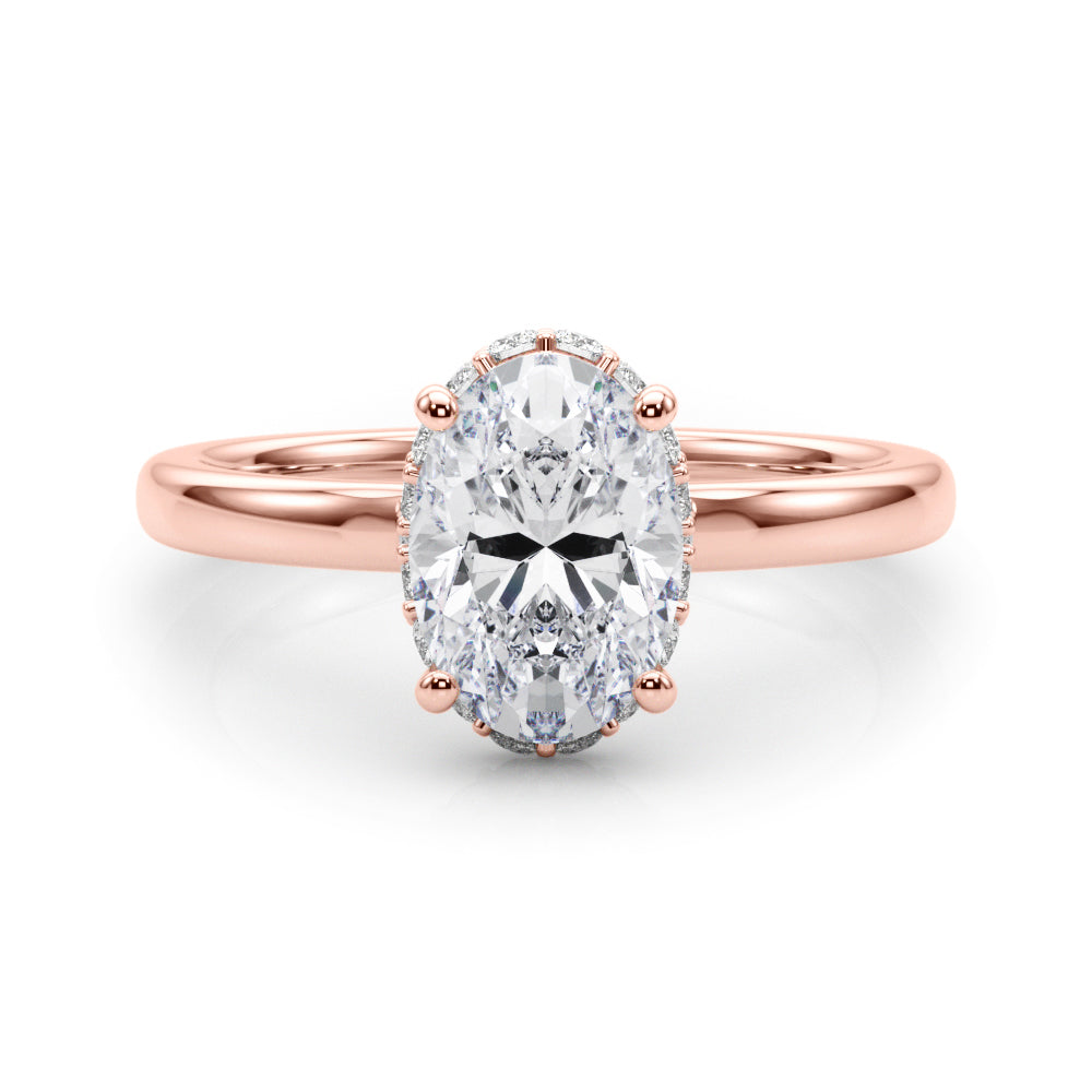 Noble Hidden Halo Center Oval Diamond Engagement Ring — 9K/18K Gold & Platinum