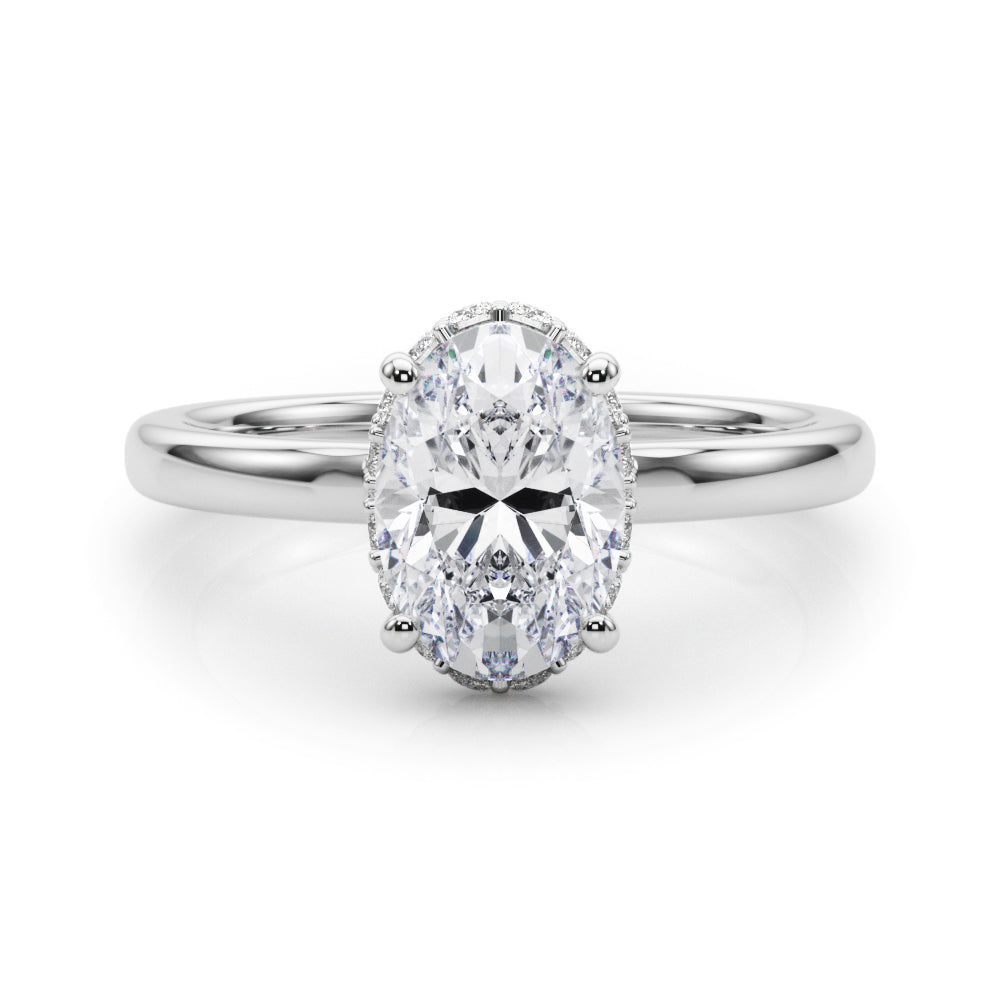 Noble Hidden Halo Center Oval Diamond Engagement Ring — 9K/18K Gold & Platinum
