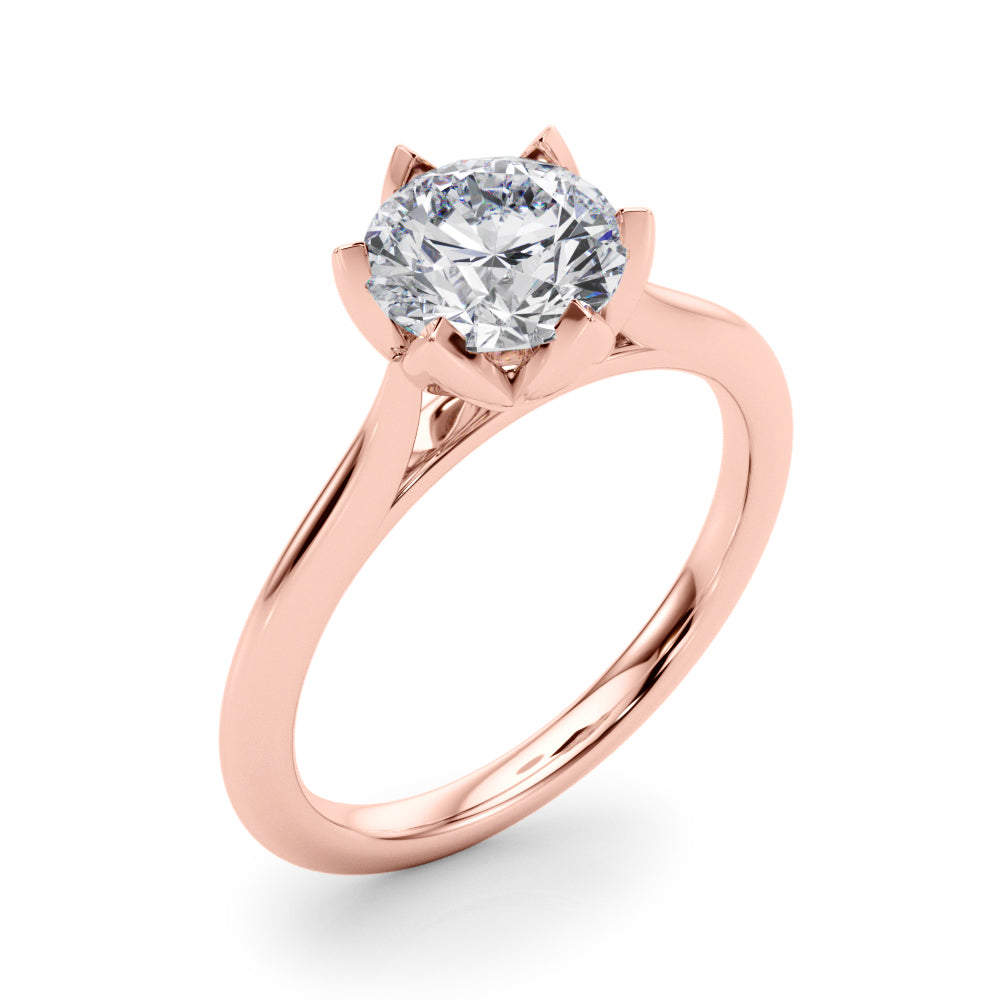 Statement Tulip 6 Pr Rd Solitaire Round Diamond Engagement Ring — 9K/18K Gold & Platinum