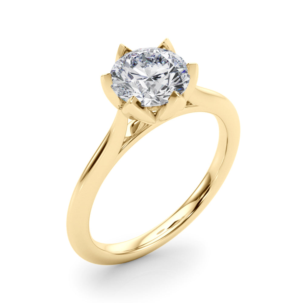 Statement Tulip 6 Pr Rd Solitaire Round Diamond Engagement Ring — 9K/18K Gold & Platinum