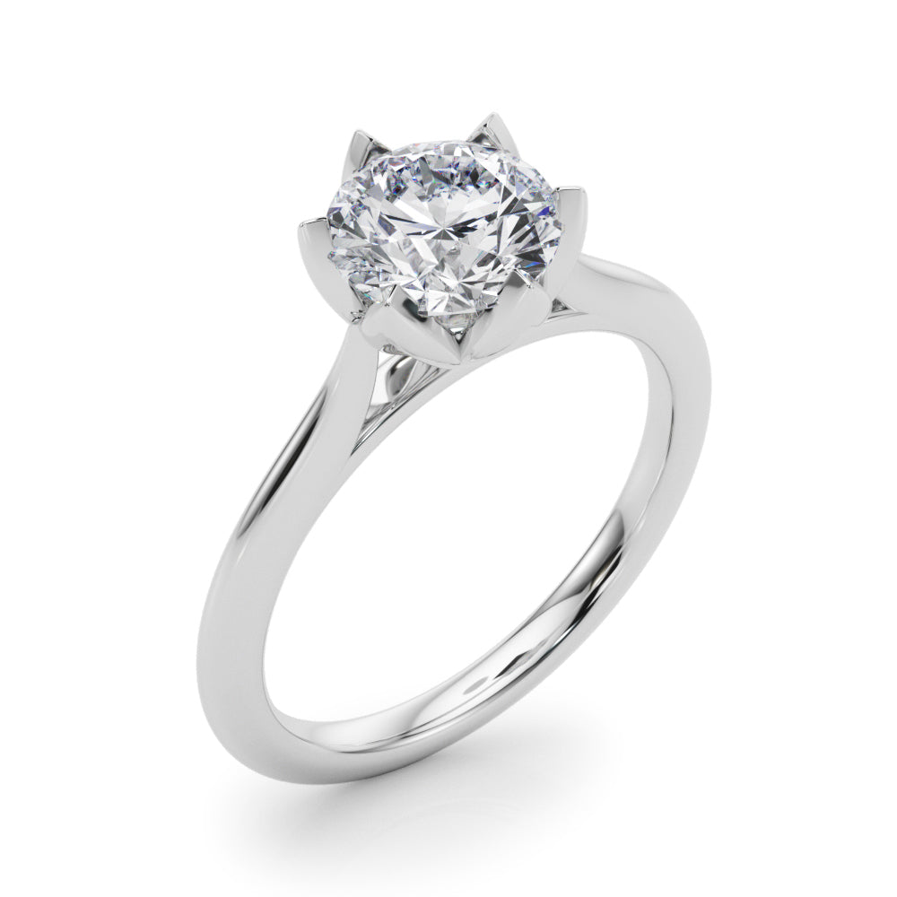 Statement Tulip 6 Pr Rd Solitaire Round Diamond Engagement Ring — 9K/18K Gold & Platinum