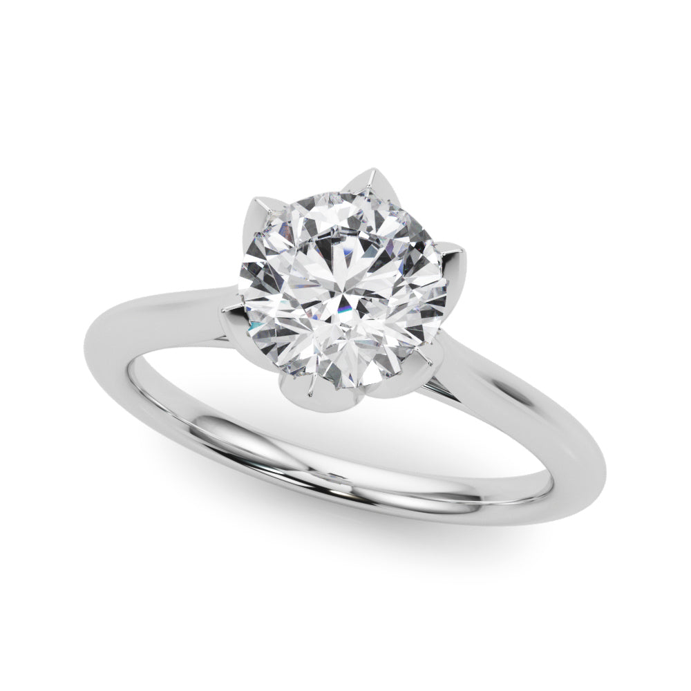 Statement Tulip 6 Pr Rd Solitaire Round Diamond Engagement Ring — 9K/18K Gold & Platinum