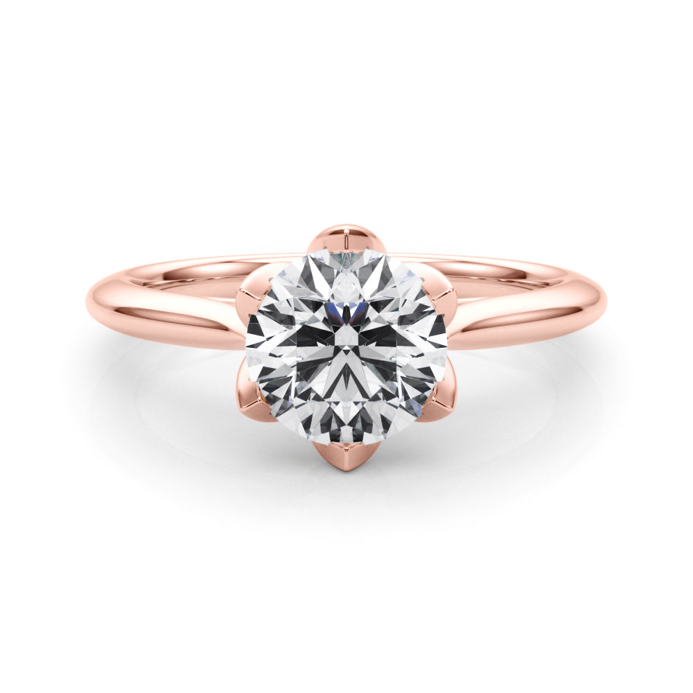 Statement Tulip 6 Pr Rd Solitaire Round Diamond Engagement Ring — 9K/18K Gold & Platinum