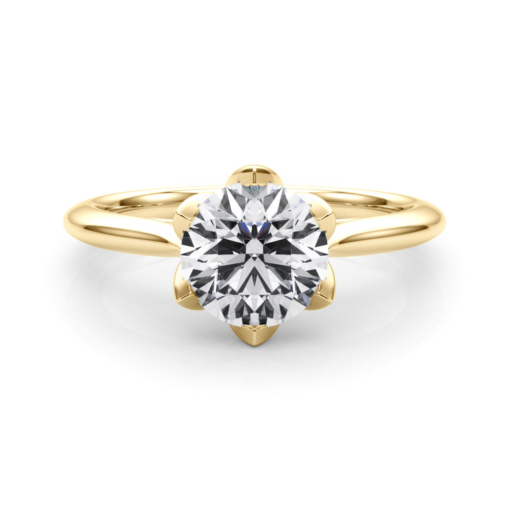 Statement Tulip 6 Pr Rd Solitaire Round Diamond Engagement Ring — 9K/18K Gold & Platinum