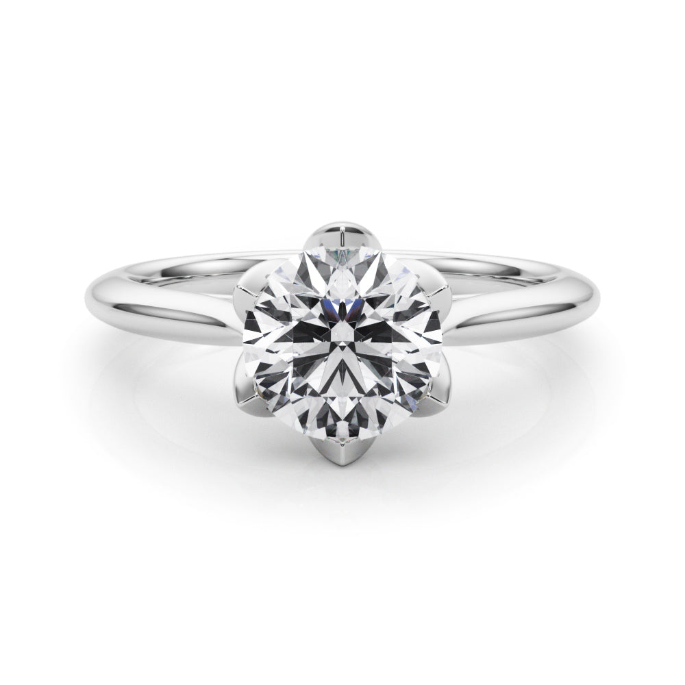 Statement Tulip 6 Pr Rd Solitaire Round Diamond Engagement Ring — 9K/18K Gold & Platinum