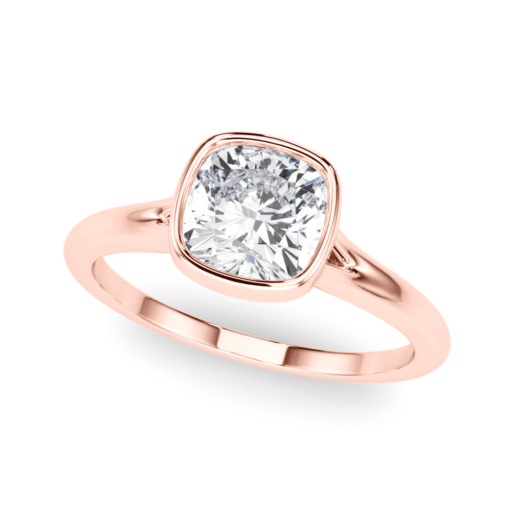 Classic Solitaire Bezel Set Cushion Diamond Engagement Ring — 9K/18K Gold & Platinum