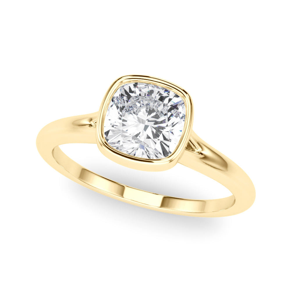 Classic Solitaire Bezel Set Cushion Diamond Engagement Ring — 9K/18K Gold & Platinum