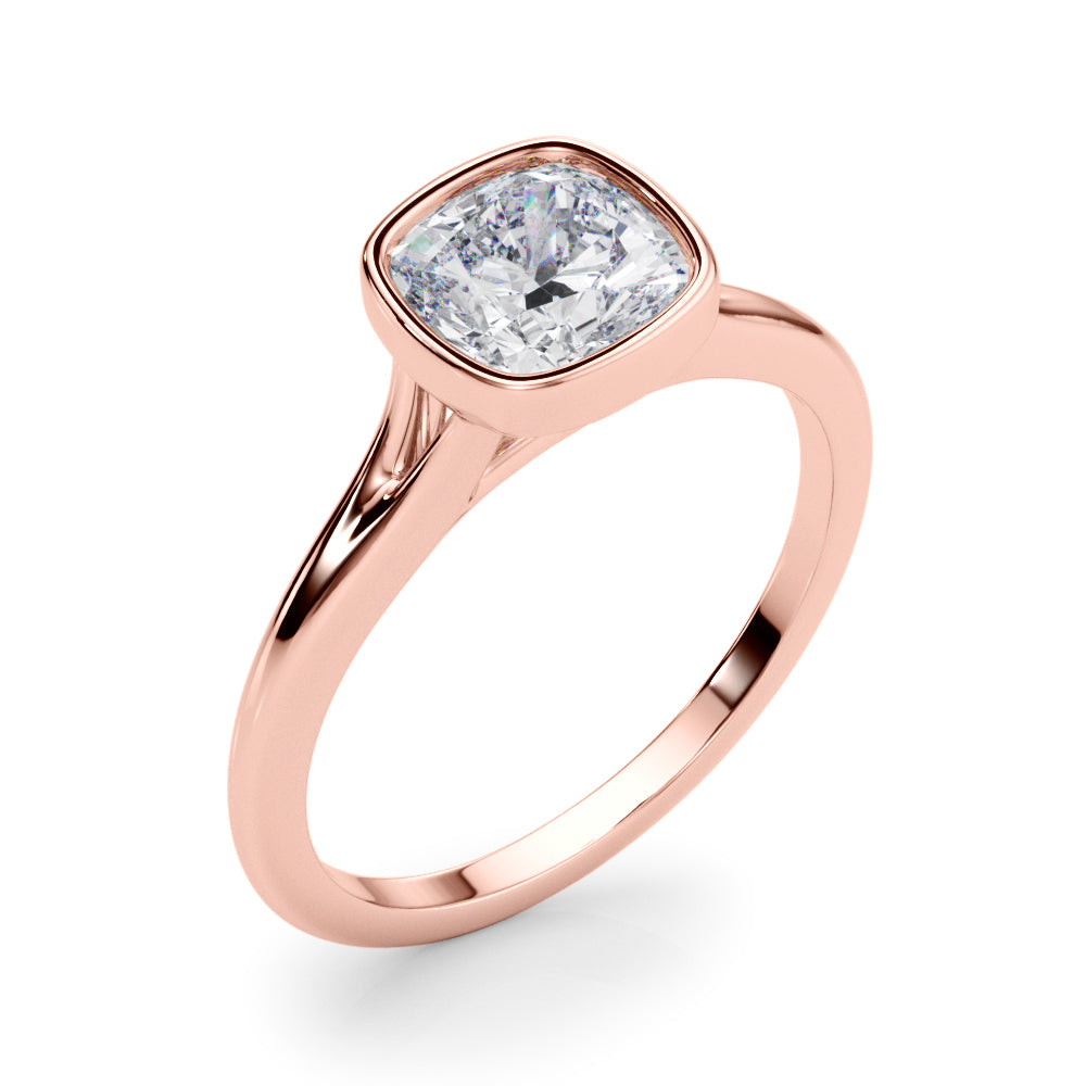 Classic Solitaire Bezel Set Cushion Diamond Engagement Ring — 9K/18K Gold & Platinum