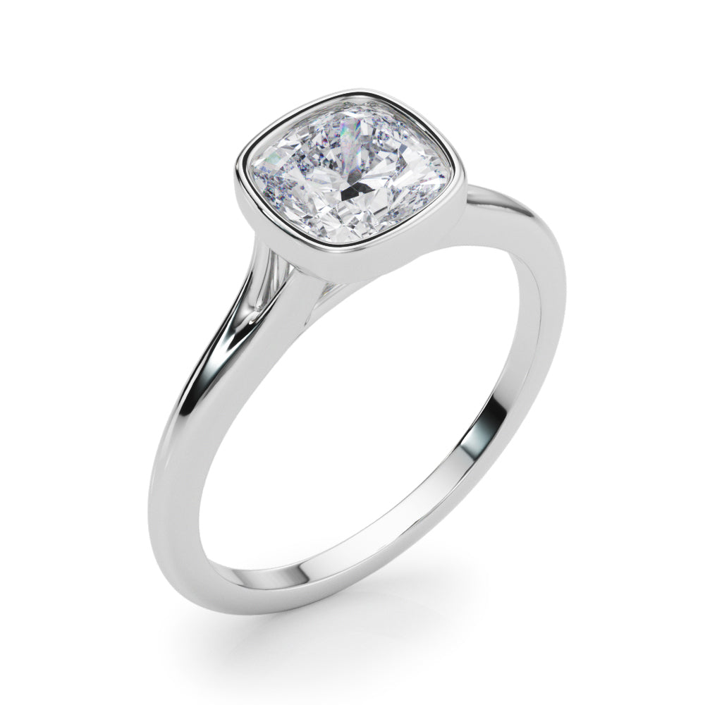 Classic Solitaire Bezel Set Cushion Diamond Engagement Ring — 9K/18K Gold & Platinum