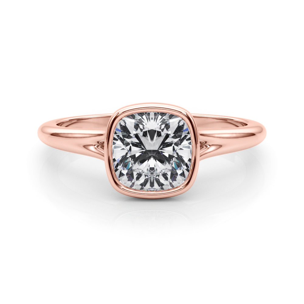 Classic Solitaire Bezel Set Cushion Diamond Engagement Ring — 9K/18K Gold & Platinum