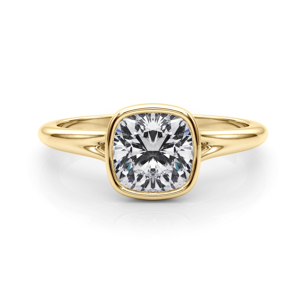 Classic Solitaire Bezel Set Cushion Diamond Engagement Ring — 9K/18K Gold & Platinum