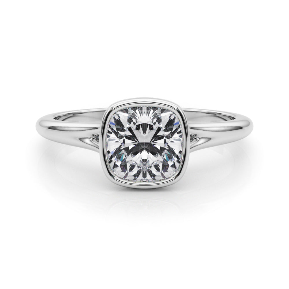 Classic Solitaire Bezel Set Cushion Diamond Engagement Ring — 9K/18K Gold & Platinum