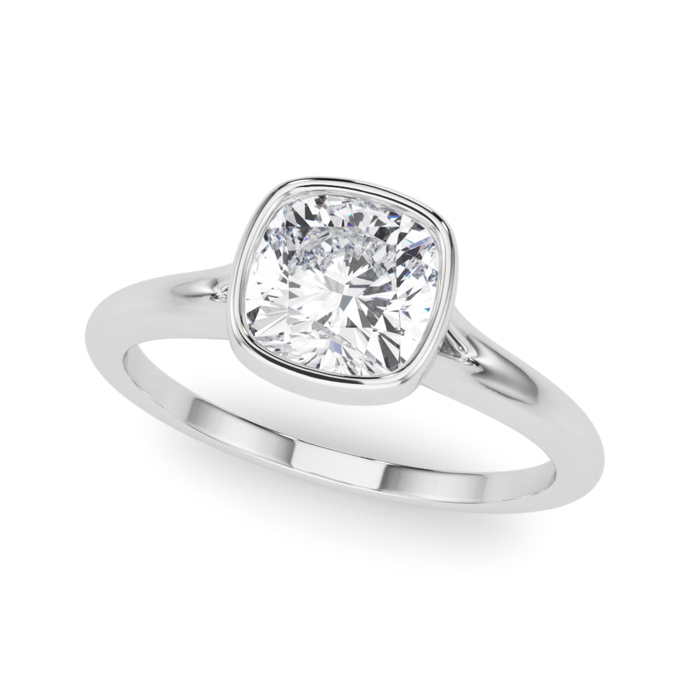 Classic Solitaire Bezel Set Cushion Diamond Engagement Ring — 9K/18K Gold & Platinum