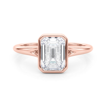 Lab-Grown D-VVS Emerald Cut Diamond Bezel Set Solitaire Engagement Ring 