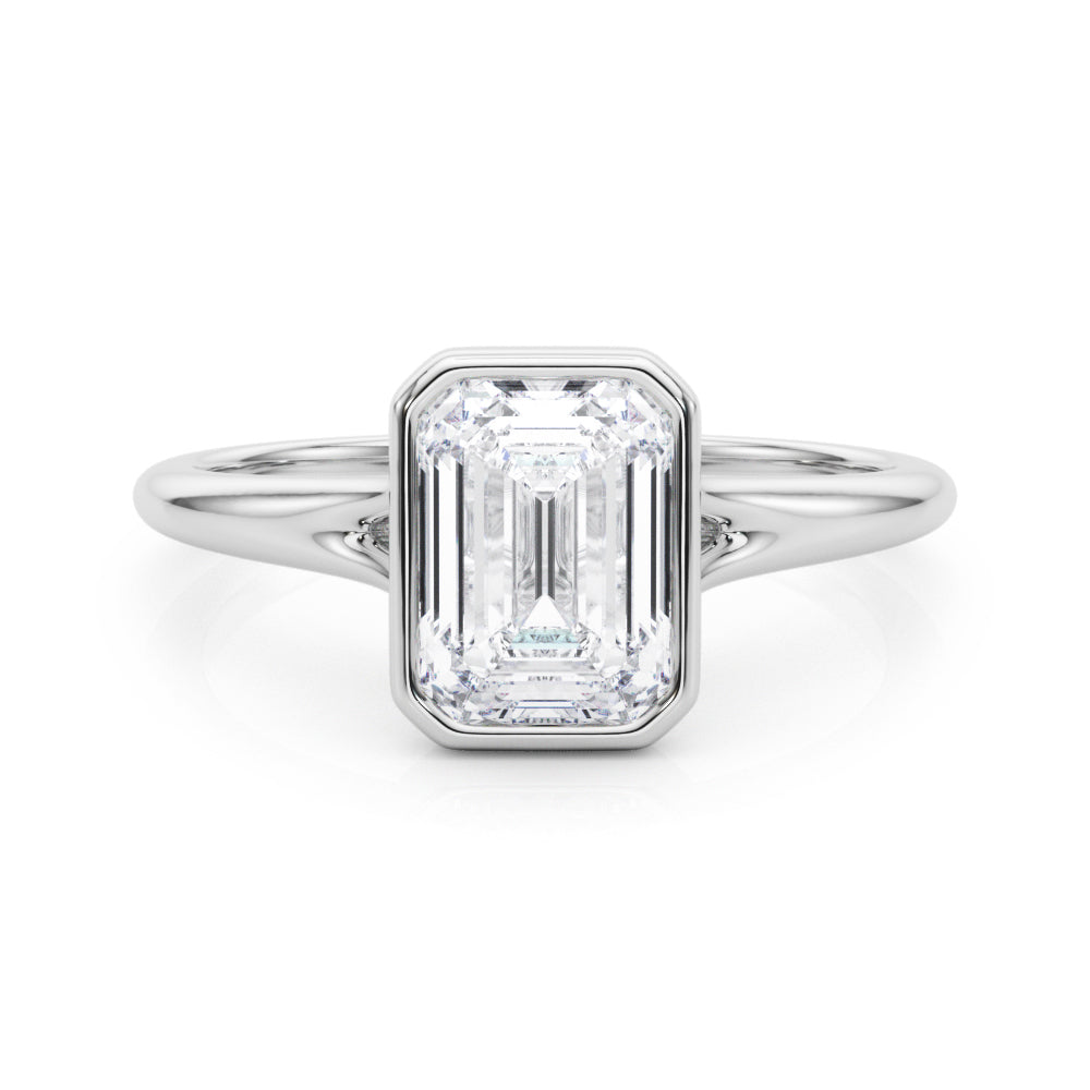 Lab-Grown D-VVS Emerald Cut Diamond Bezel Set Solitaire Engagement Ring 