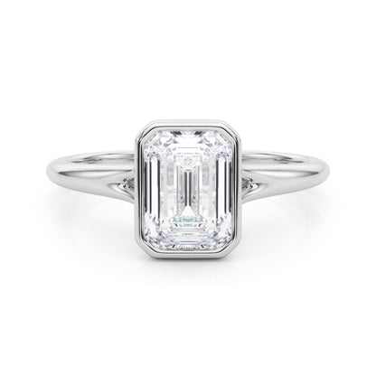 Lab-Grown D-VVS Emerald Cut Diamond Bezel Set Solitaire Engagement Ring 