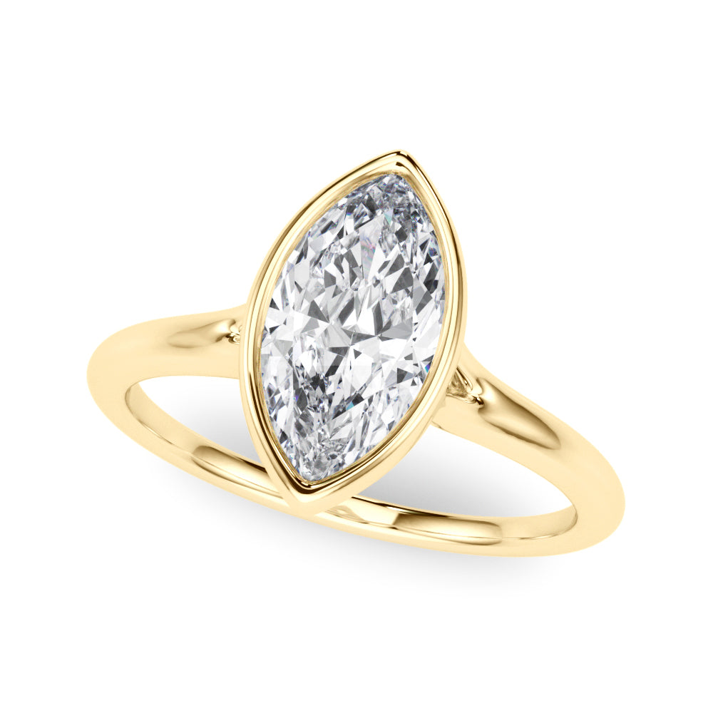 Lab-Grown Marquise Cut Diamond Bezel Set Solitaire Engagement Ring. 