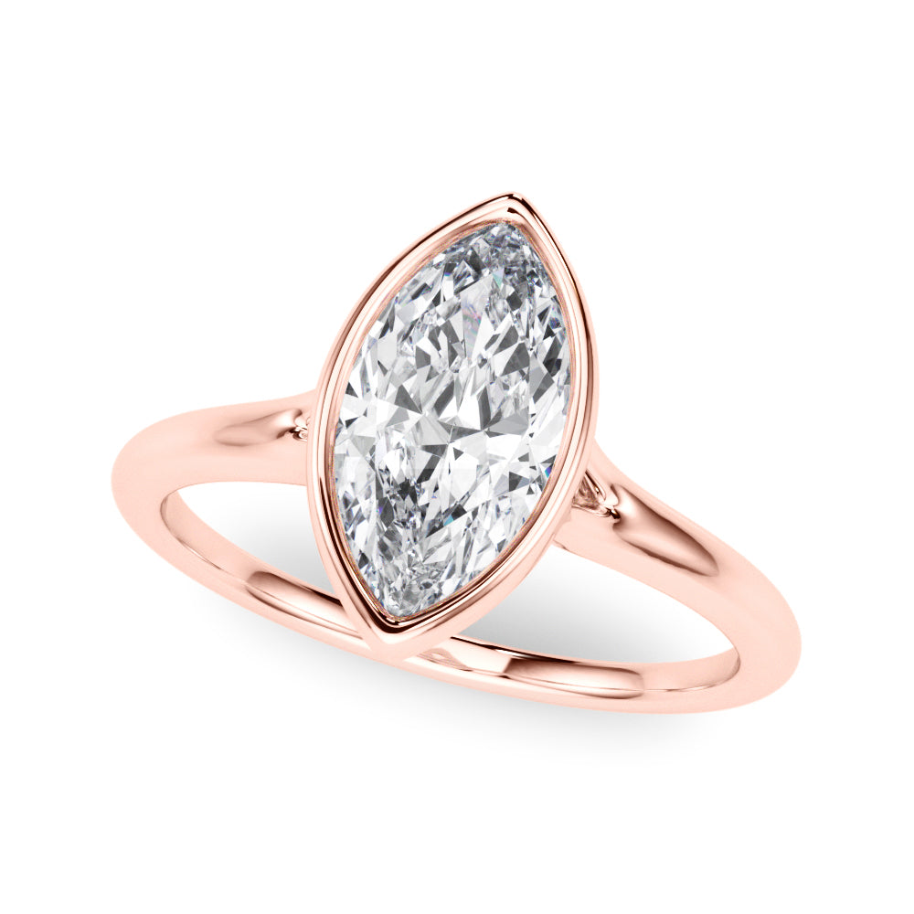 Lab-Grown Marquise Cut Diamond Bezel Set Solitaire Engagement Ring. 