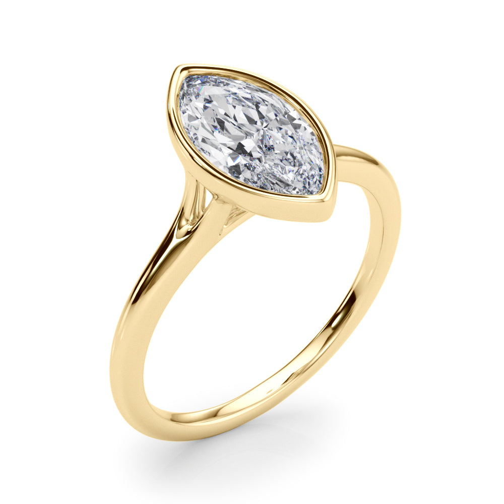 Lab-Grown Marquise Cut Diamond Bezel Set Solitaire Engagement Ring. 