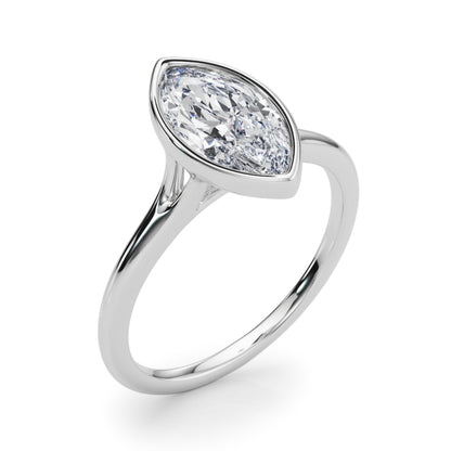 Lab-Grown Marquise Cut Diamond Bezel Set Solitaire Engagement Ring. 