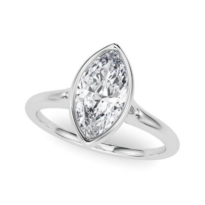 Lab-Grown Marquise Cut Diamond Bezel Set Solitaire Engagement Ring. 