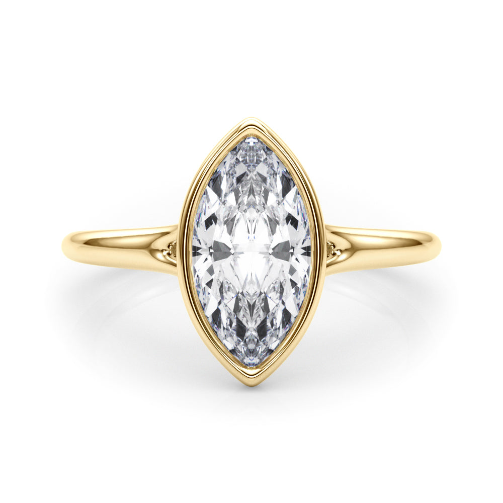 Lab-Grown Marquise Cut Diamond Bezel Set Solitaire Engagement Ring. 