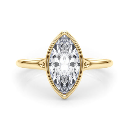 Lab-Grown Marquise Cut Diamond Bezel Set Solitaire Engagement Ring. 