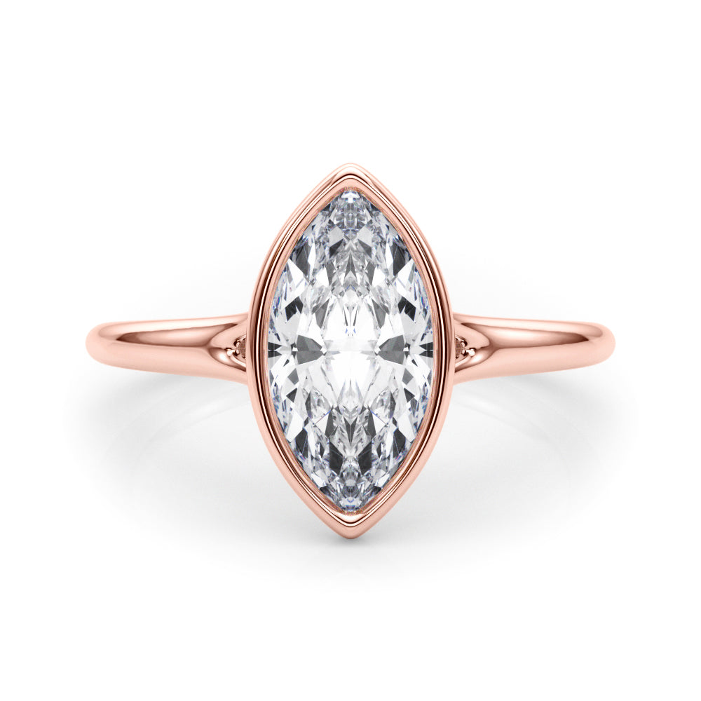 Lab-Grown Marquise Cut Diamond Bezel Set Solitaire Engagement Ring. 